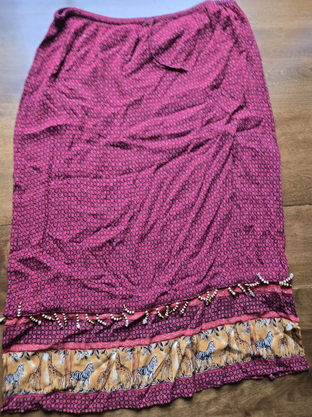 Magenta Patterned Maxi Skirt with Zebra Trim